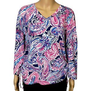 Caribbean Joe Island Supply Co Women's L Paisley Long Sleeve V-Neck Blouse Shirt